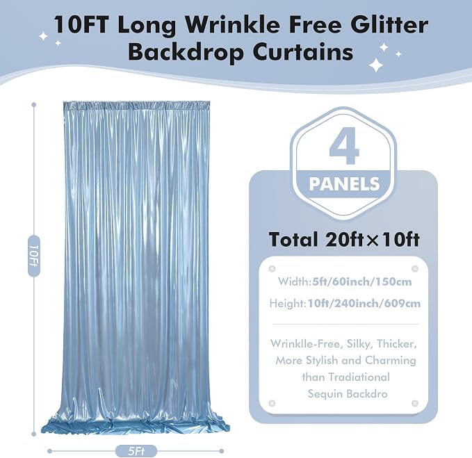 20ftx10ft Dusty Blue Sequin Backdrop Curtain - Image 4