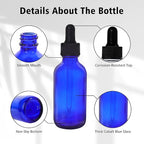 48 Pack 2oz Cobalt Blue Glass Bottles with Glass Eye Droppers for Essential Oils, Perfumes & Lab Chemicals (Brush, Funnels, 2 Extra Droppers, 54 Pieces Labels & 30ml Measuring Cup Included)