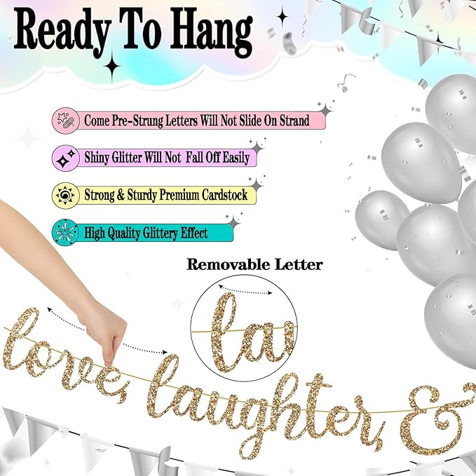 Love Laughter & Happily Ever After Banner Wedding Bridal Shower Decoration | - Image 2