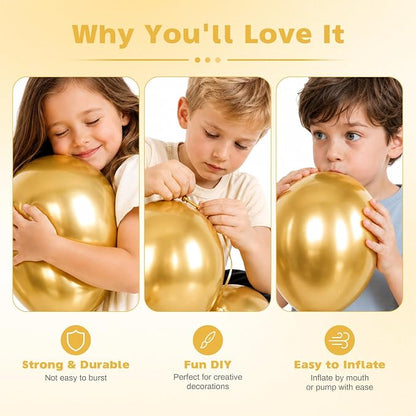 Metallic Gold Balloons, 12 Inch Chrome Gold Latex Party Balloons | 30 Pack Gold - Image 3