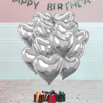 Silver Heart Balloons, 18inch Bright Silver Heart Shaped Foil Balloons 12Pcs - Image 6