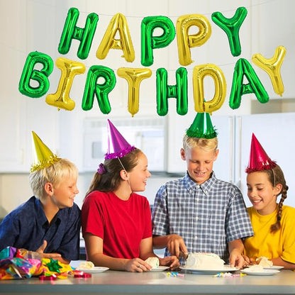 TONIFUL 16 Inch Green Gold Happy Birthday Balloons Banner Decor - Image 5
