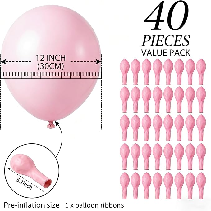 40pcs Light Pink Balloons 12 Inch, Matte Pastel Baby Pink Balloons | Latex - Image 4