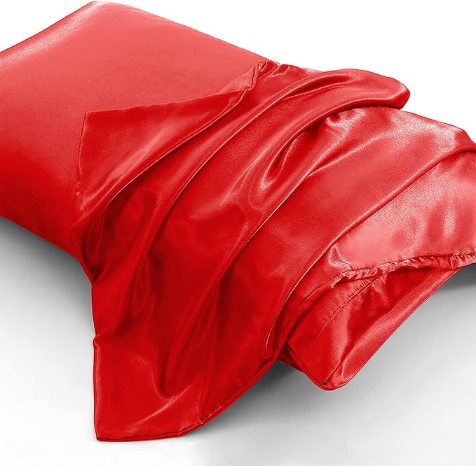 Aormenzy Satin Body Pillow Cover Set of 2, 20x54 Inches Red Body Pillow Case for Adults, Silky Soft & Cooling Pillowcase with Envelope Closure
