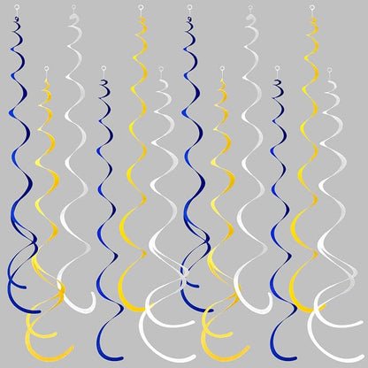36 Pcs Royal Blue Yellow White Hanging Swirl Decoration Felt Swirl Streamer by pinkblume