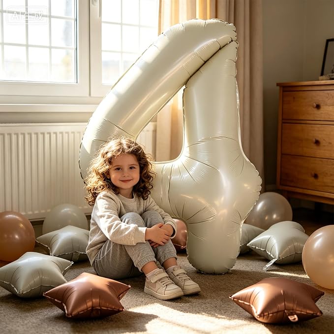 TONIFUL 4th Birthday Balloons 40 Inch Cream white Large Number 4 Foil Balloon - Image 5