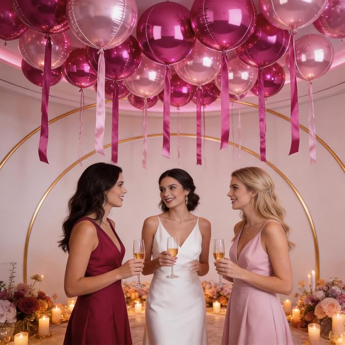 12Pcs Hot Pink and Pink Round Balloons Foil, Big Hot Pink Metallic Balloons - Image 6