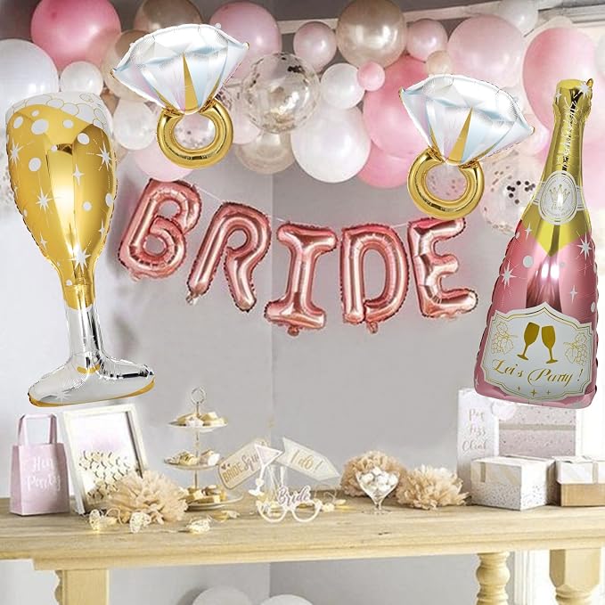 9 Pcs Bride Balloons, Huge Rose Gold Champagne Bottle Goblet Aluminum Foil - Image 5
