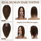 Rich Choices Hair Toppers for Women Real Human Hair 100% Human Remy Toppers NO Bangs for Women with Thinning on Top Clip in Hairpiece 4"x4.7"Lace Base 14 Inch #4 Medium Brown