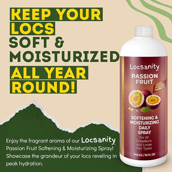 Locsanity Daily Moisturizing Spray for Dull, Dry Locs - Jumbo Size Passion Fruit Hair and Scalp Moisturizer for Dreadlocks, Sisterlocks, Microlocks, Braids to Control Oil and Frizz Passionfruit