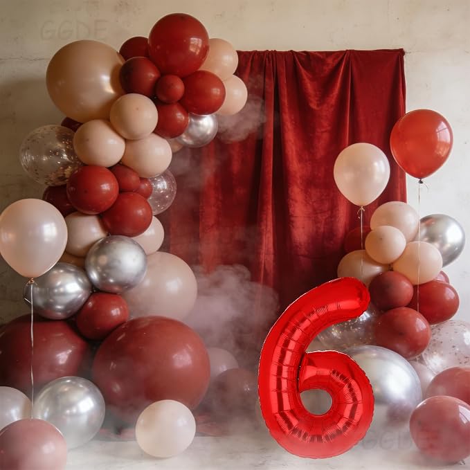 40 Inch 6 Red Number Balloons Mylar Foil Balloons 6th Birthday Party Decor | - Image 6