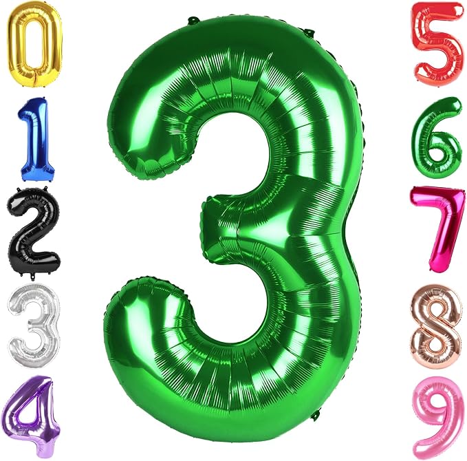 40 Inch Green Number 3 Balloon Birthday Party Decorations by Hadoife