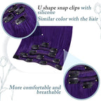 RUNATURE Purple Clip in Hair Extensions Human Hair 20 Inch Straight Clip in Purple Hair Extensions Colorful Human Hair, Easy to Install 70g 5pcs