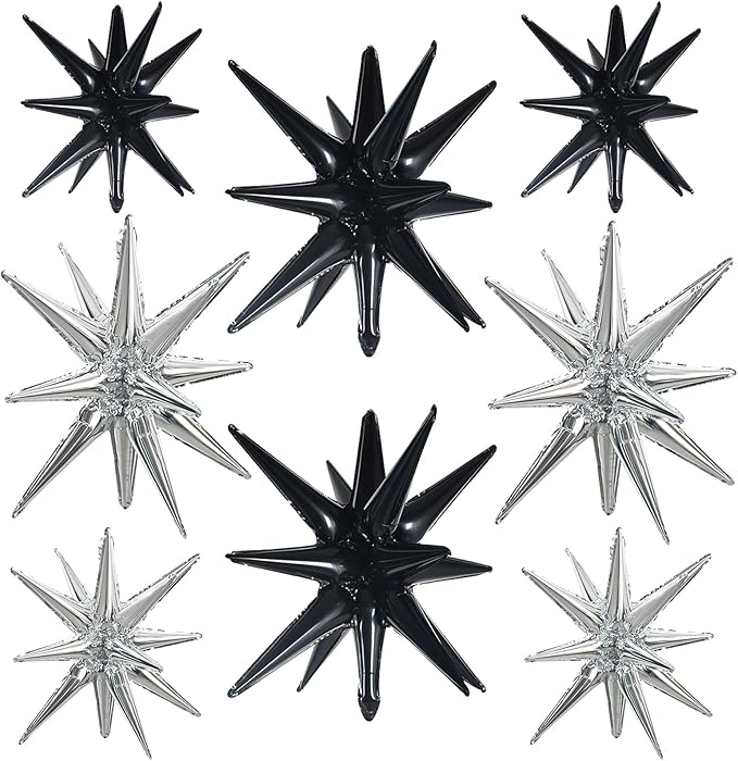 TONIFUL 8 Pcs Explosion Star Balloons Black and Silver Foil Party Decor | 2 by TONIFUL