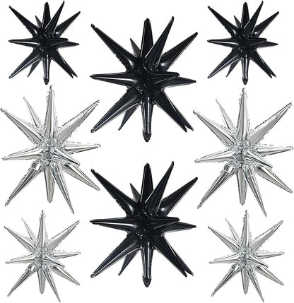 TONIFUL 8 Pcs Explosion Star Balloons Black and Silver Foil Party Decor | 2 by TONIFUL