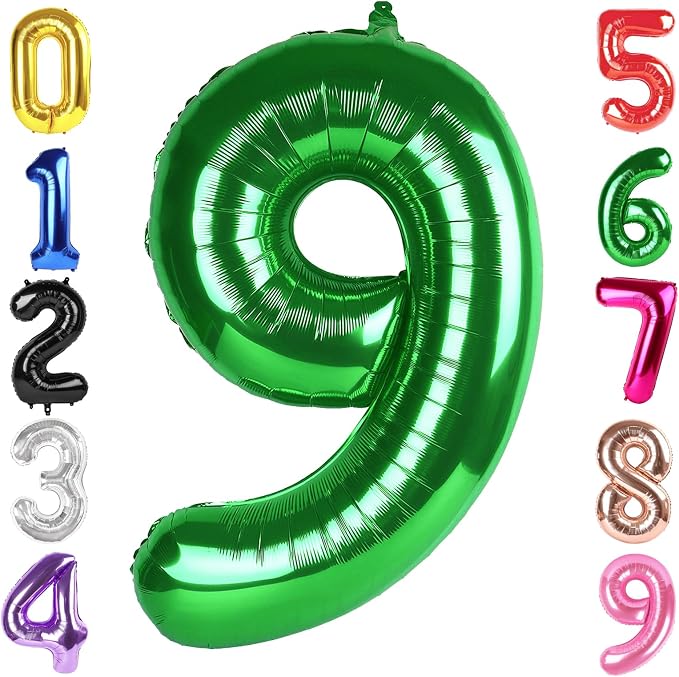 40 Inch Green Number 9 Balloon Birthday Party Decorations by Hadoife