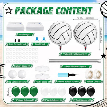 Kasyat 2 Sets Volleyball Balloon Column Stand Kit Green Black White Volleyball - Image 3