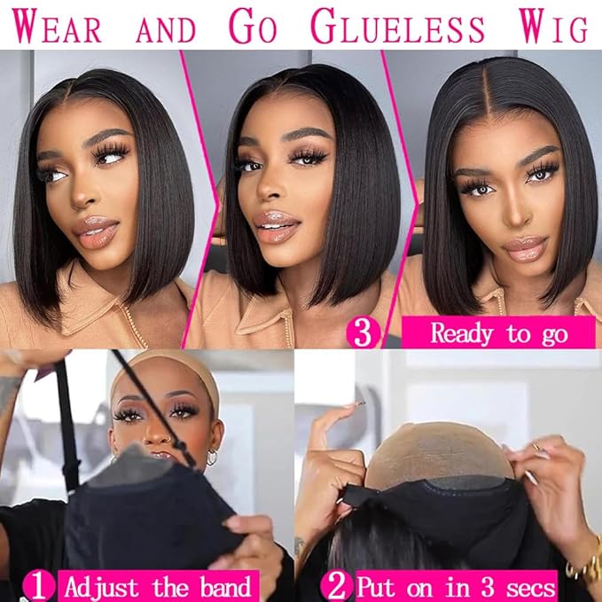 12 Inch Bob wig human hair 180% Density glueless wigs human hair pre plucked pre cut 4x6 HD Transparent Frontal Wigs Human Hair Lace Front Wigs for Women