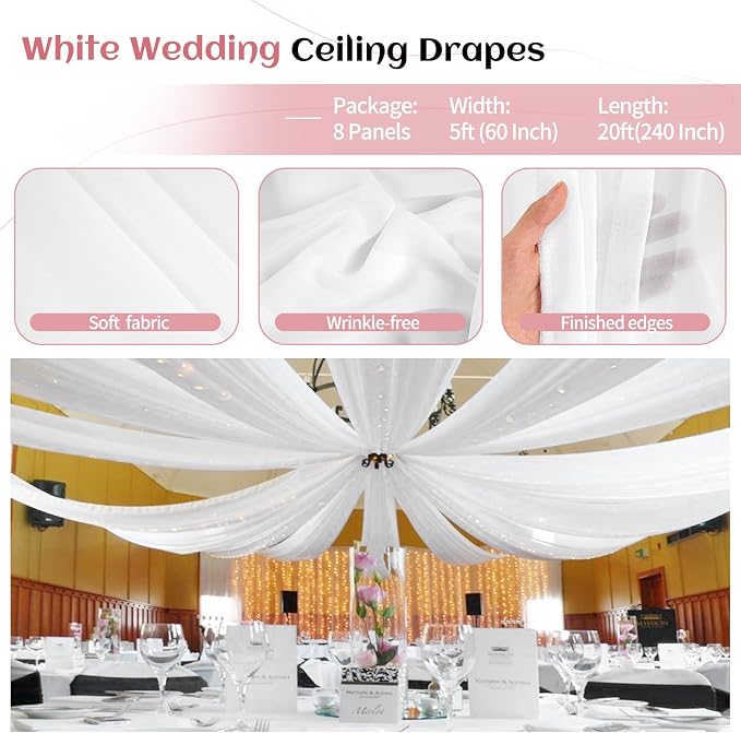 8 Panels White Ceiling Drapes for Wedding Ceiling Drapes 5ftx20ft Wedding Arch - Image 4