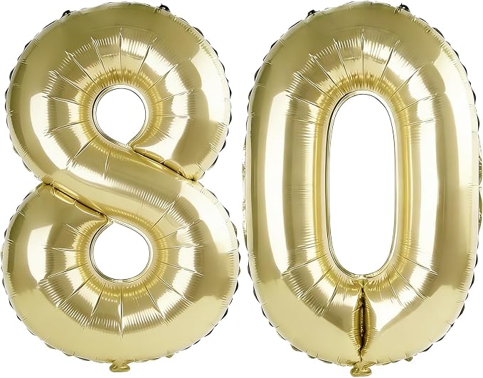 40 Inch Number 80 Balloons for 80th Birthday Party Decorations, 0-100 Champagne by FOBELEC