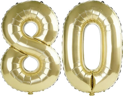 40 Inch Number 80 Balloons for 80th Birthday Party Decorations, 0-100 Champagne by FOBELEC