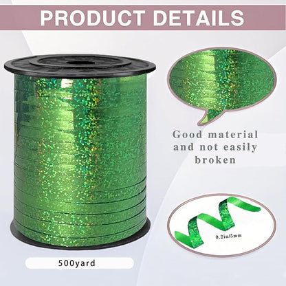 500 Yards Green Laser Curling Ribbon, 1/5" Holographic Curly Ribbons, Curling - Image 2