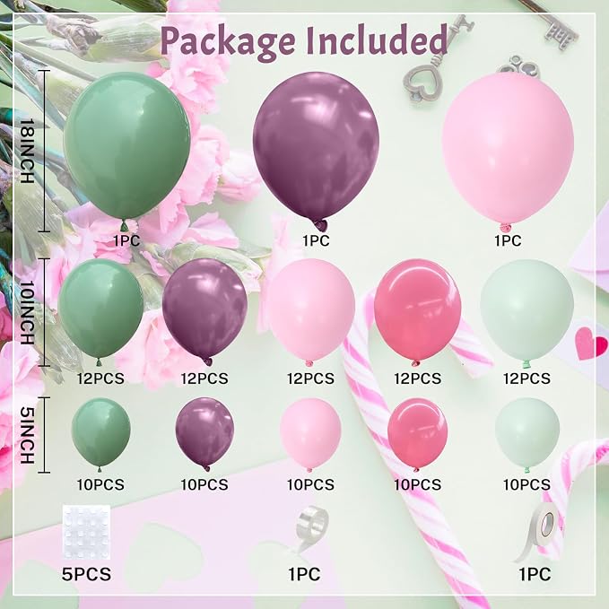 Fairy Balloon Arch Kit 120Pcs Sage Green Pink Purple Balloons Garland Dusty - Image 3