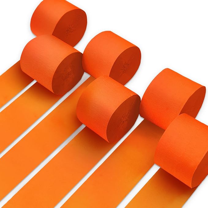 PartyWoo Orange Crepe Paper Streamers 6pcs 492 FT Orange Streamers | by PartyWoo