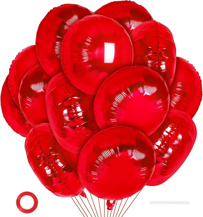 20 Pcs Red Round Shaped Balloons, 18 Inch Round Foil Balloon, Giant Round Mylar by YOTHORN