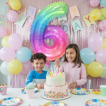 40 Inch 6 Balloon Number, Large Rainbow Foil Number 6 Balloons Birthday Party - Image 4