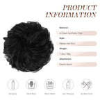 FESHFEN Messy Bun Hair Piece - Elastic Wavy Curly Hair Bun Scrunchies Extensions Synthetic Chignon Hairpieces for Women Girls, Off Black 1.5 oz