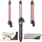 Rotating Curling Iron - 3 in1 Automatic Curling Irons with Interchangeable CurlingWand, 3/4, 1 1/4, 1 Inch for Lasting Beach Waves, Adjustable Temp, Instant Heat, Dual Voltage (Rose Gold)