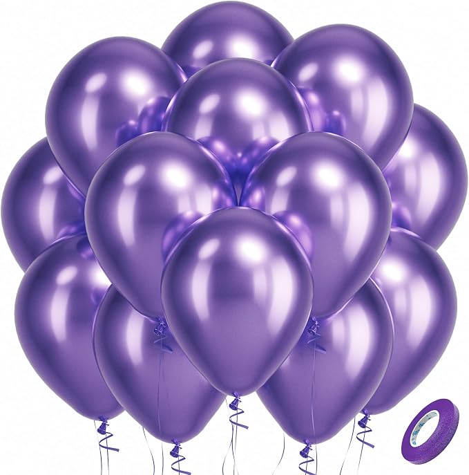 Bezente Metallic Purple Latex Party Balloons 100 Pack 12 inch | Chrome Purple by Bezente