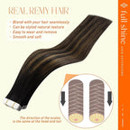Full Shine Tape in Hair Extensions 1B Balck Fading to 6 Brown and 1B Black Straight Hair Extensions Tape in Human Hair Seamless Skin Weft 20 Pcs 50 Gram Invisible 16 Inch for Wedding