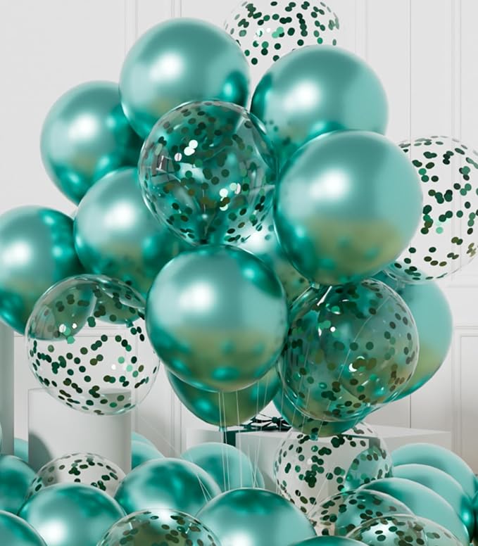 AULE 42Pcs Metallic 12 Inch Green Confetti Balloons Set | Teal Green Party by AULE