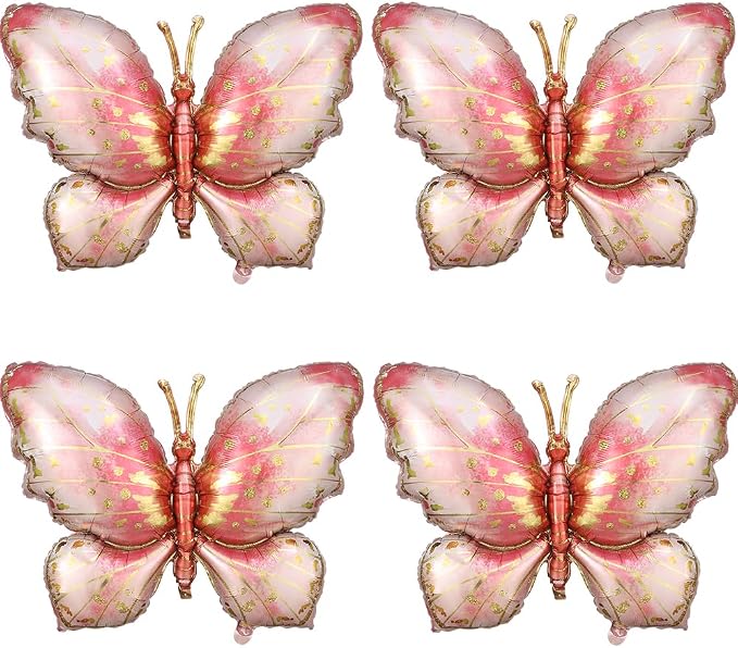 4 Pieces Pink Gold Butterfly Balloons by GIHOO