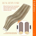 Full Shine Seamless Tape in Hair Extensions Human Hair 12Inch Color Golden Blonde Highlight Medium Blonde Tape in Extesnions Double Sided Straight Human Hair Extensions 30G 20Pcs Wedding
