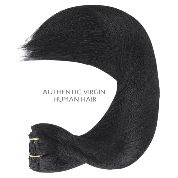 WENNALIFE Clip in Human Hair Extensions 75g 5pcs 14 Inch, Remy Clip in Hair Extensions Real Human Hair Jet Black Virgin Human Hair Clip Ins Extensiones De Cabello Humano Con Clip