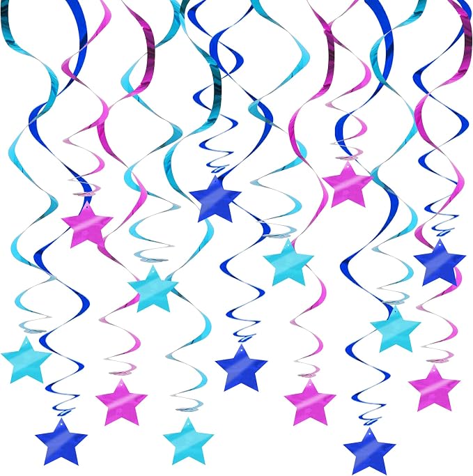 BEISHID Blue Purple Pre-Strung Stars Hanging Swirls Stars Hanging Decorations by Beishida