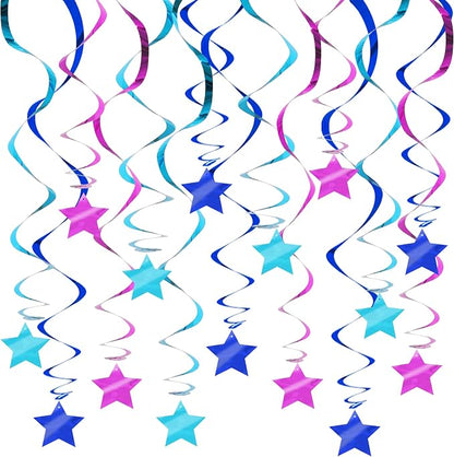 BEISHID Blue Purple Pre-Strung Stars Hanging Swirls Stars Hanging Decorations by Beishida