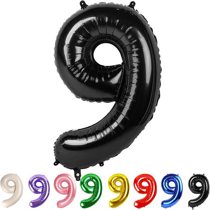 9 Balloon Numbers Party Decorations, 40In Black Balloons by Mluchee