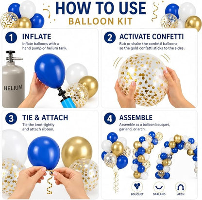 Balloons Royal Blue White Gold Balloons - Image 7