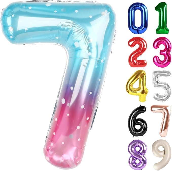 7 Balloon - Starry Sky Birthday Number Balloons, 40 Inch Party Decorations | by ALPHADELTAPI