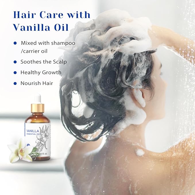 HIQILI 1 Fl Oz Vanilla Essential Oil, Undiluted Natural Strong Fragrance Add in Skin Perfume, Unscented Lotion, Candle Soap Making Scent, Relax at Home with Diffuse Warm Sweet Aroma