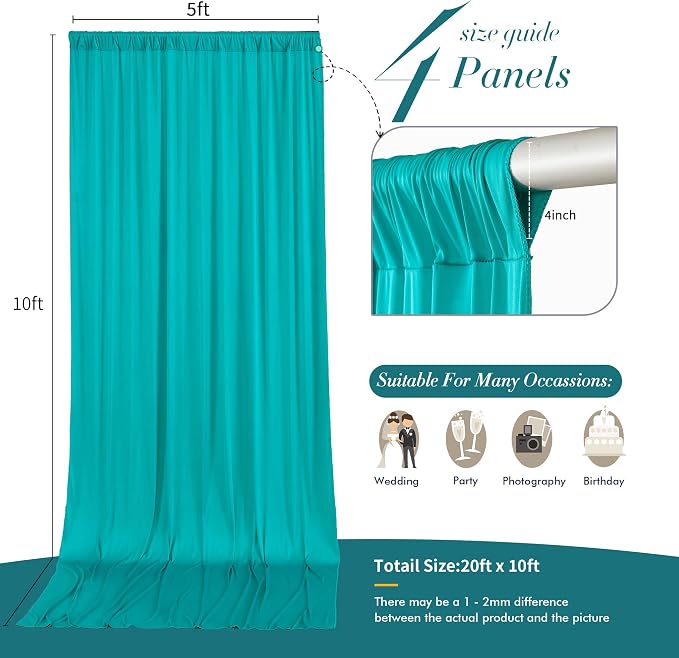 10 ft x 20 ft Wrinkle Free Turquoise Backdrop Curtain - Image 7