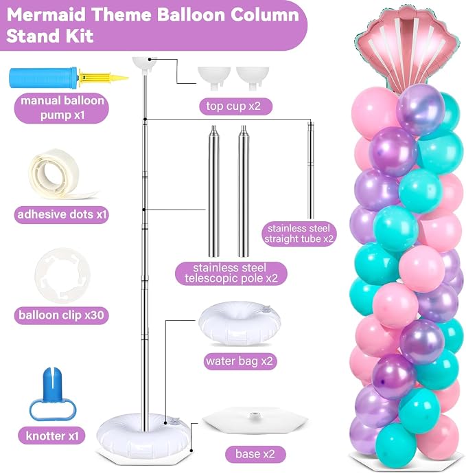 2 Sets Mermaid Party Balloon Column Stand Kit - Image 2