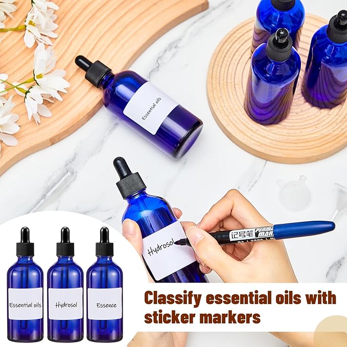 Tessco for you 20 Pack 3.4 oz Glass Dropper Bottles with Glass Eye Droppers for Essential Oils, Empty Oil Bottles with Funnel, Labels and Pipette for Hair Oils Perfume Cosmetic Travel(Blue)