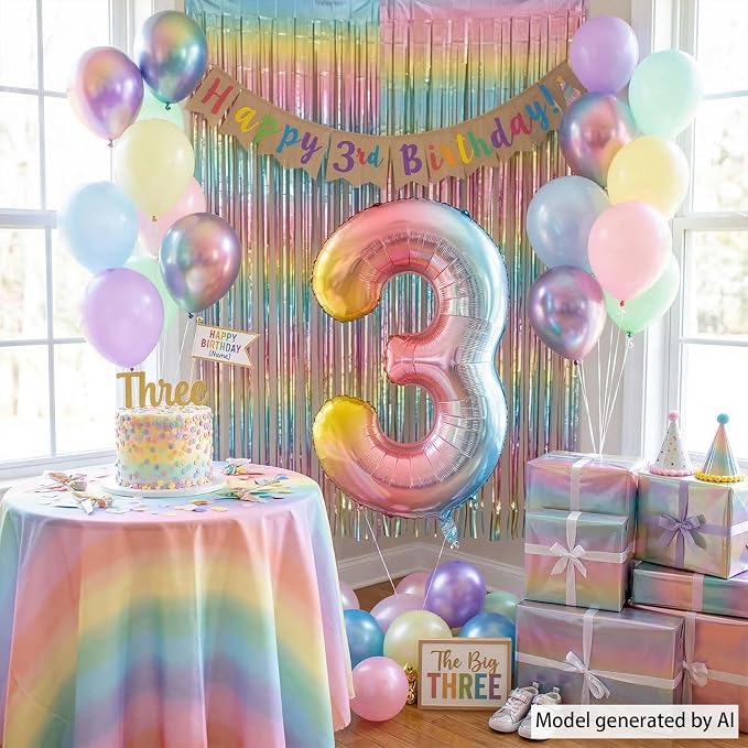 Rainbow Ombre Number 3 Balloon 40 Inch, Pastel Foil Decor | Dreamy Rainbow - Image 3
