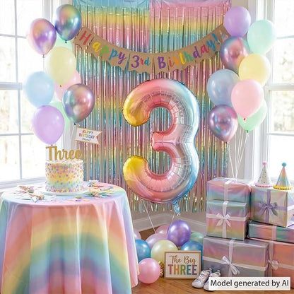 Rainbow Ombre Number 3 Balloon 40 Inch, Pastel Foil Decor | Dreamy Rainbow - Image 3