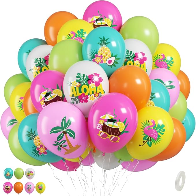 FunHot Tropical Balloons, 12 Inch Colorful Aloha Hawaiian Helium Latex Balloons by FunHot